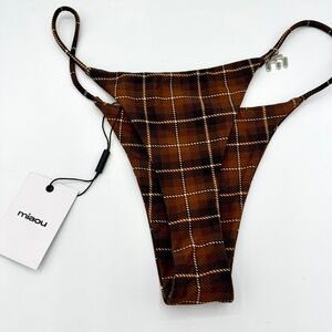 NWT Miaou Itty Bitty Bottom in Brown Chocolate Plaid Bikini Swim Bottoms NEW